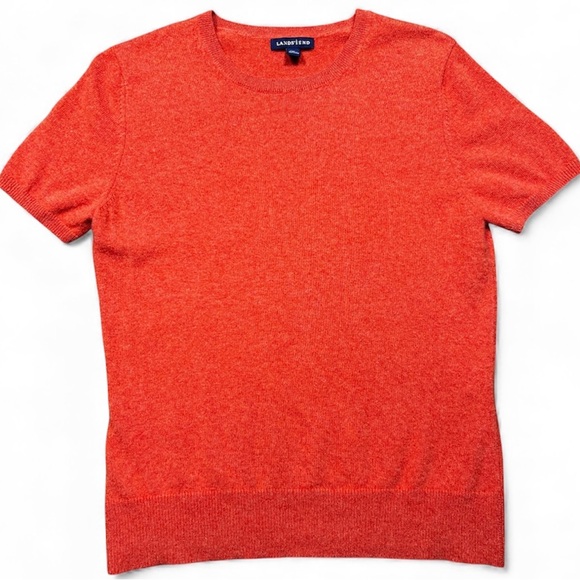 Lands' End Women's Bright Orange Cashmere Crew Neck Sweater, Size Medium - Picture 3 of 6